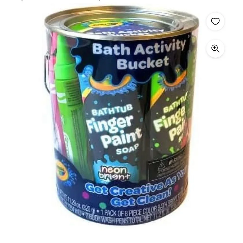 Crayola Bath Activity Bucket 30pc NEON Set - Bath Bombs Finger Paints Wash Pens